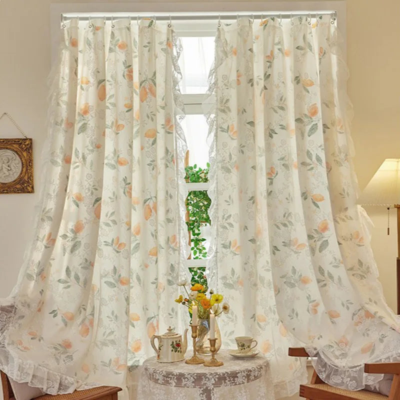 Floral Print Lace Sheer Curtain for Living Room Decoration Window Curtains for Kitchen Modern Tulle Voile Organza Curtains 레이스커튼