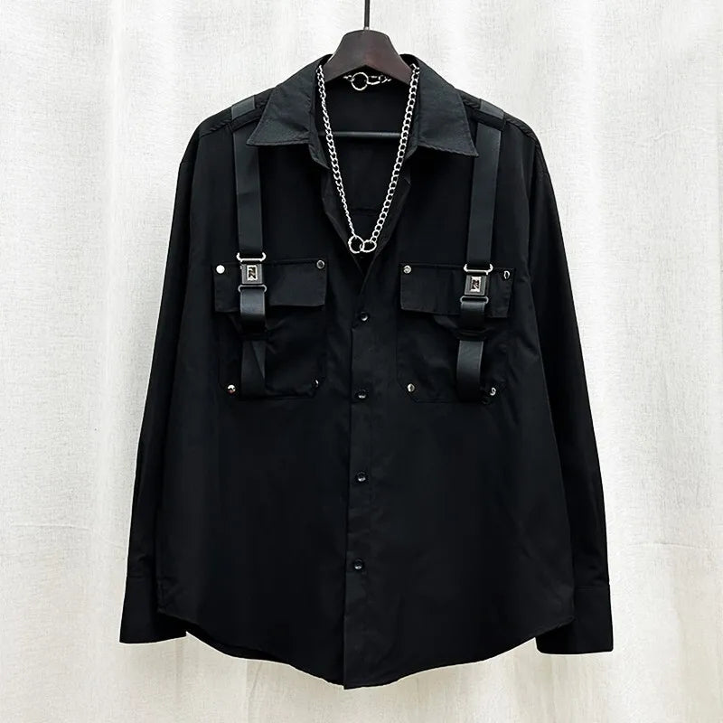 New Niche Design Fashion Brand Shirts Man Straps High-end Loose Fitting Long Blouse BF Women Shirts