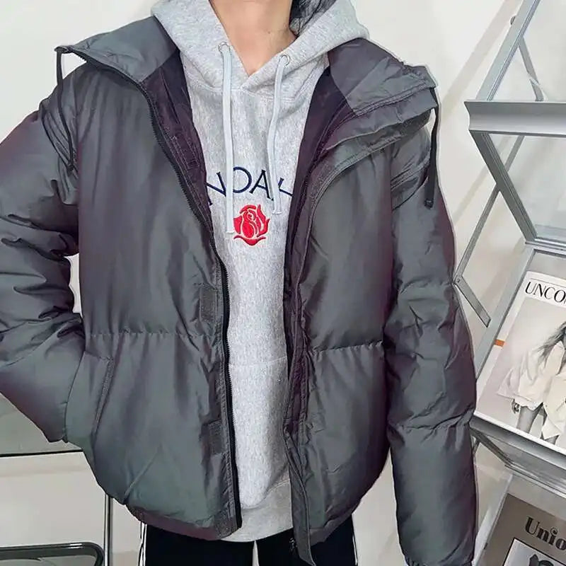 PFHQ Men Cotton Jacket High Street Trendy Winter Bread Coat 2024 Stand Collar Solid Color Long Sleeve Male Tops Casual 21Z7546