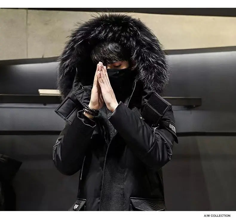 Autumn Winter Thickened Warm Cold-proof Mid-length Over-the-knee Jackets Men's Loose Casual High Street Parkas Male Clothes