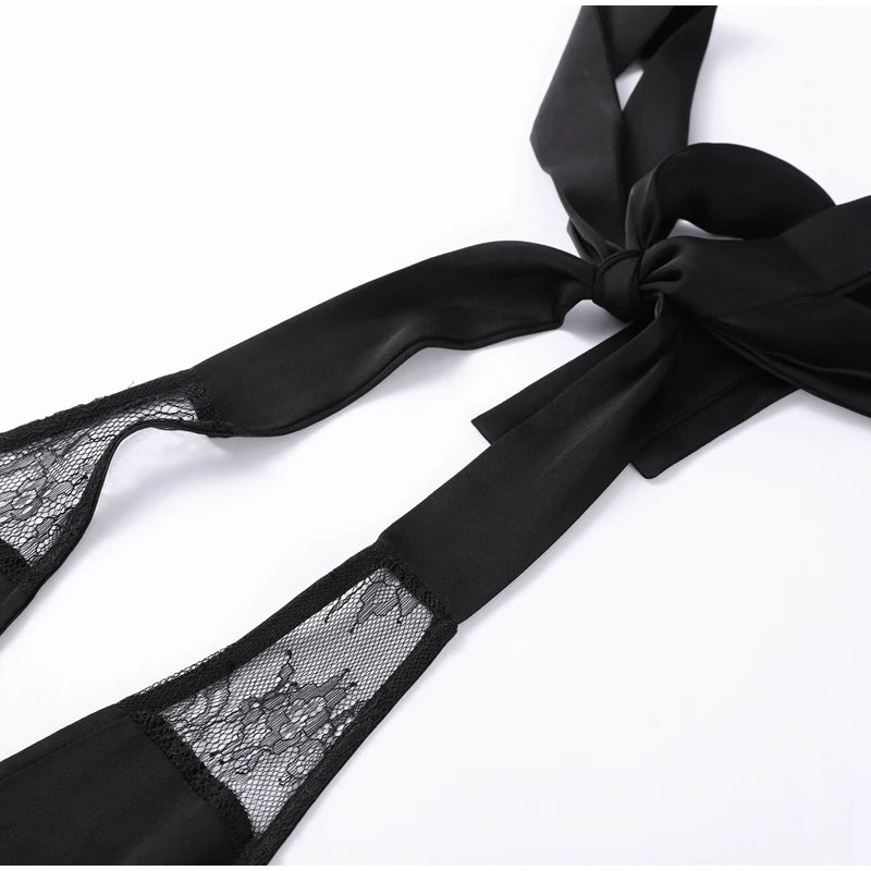 New Sexy Lace V-neck Sling Long Dress Women Retro Black Perspective Sleeveless Patchwork Maxi Dresses Female Chic Street Party