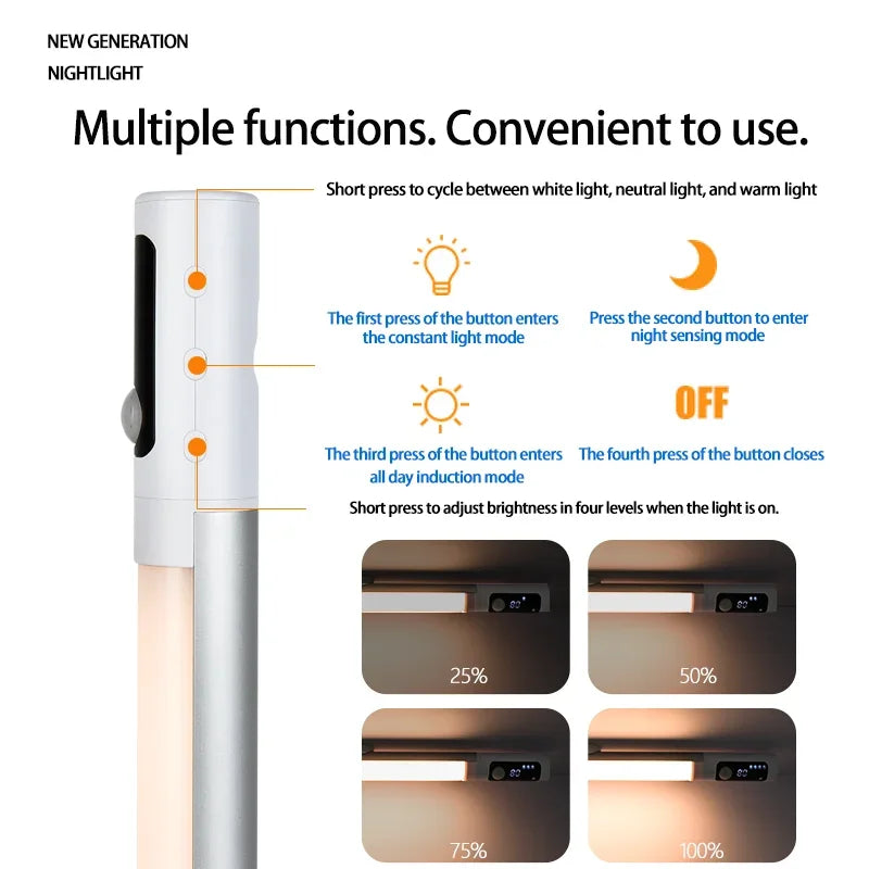 Motion Sensor Light Night Light USB Type C Rechargeable Lights Cabinet Lights For Kitchen Remote control Digital display LED