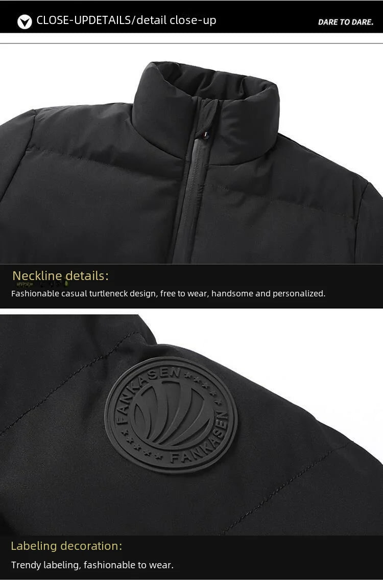 Men's Casual Cotton-padded Coat Winter Warm Thickened Solid Color Jacket Stand Collar Trendy Korean Style Fit Padded Jacket