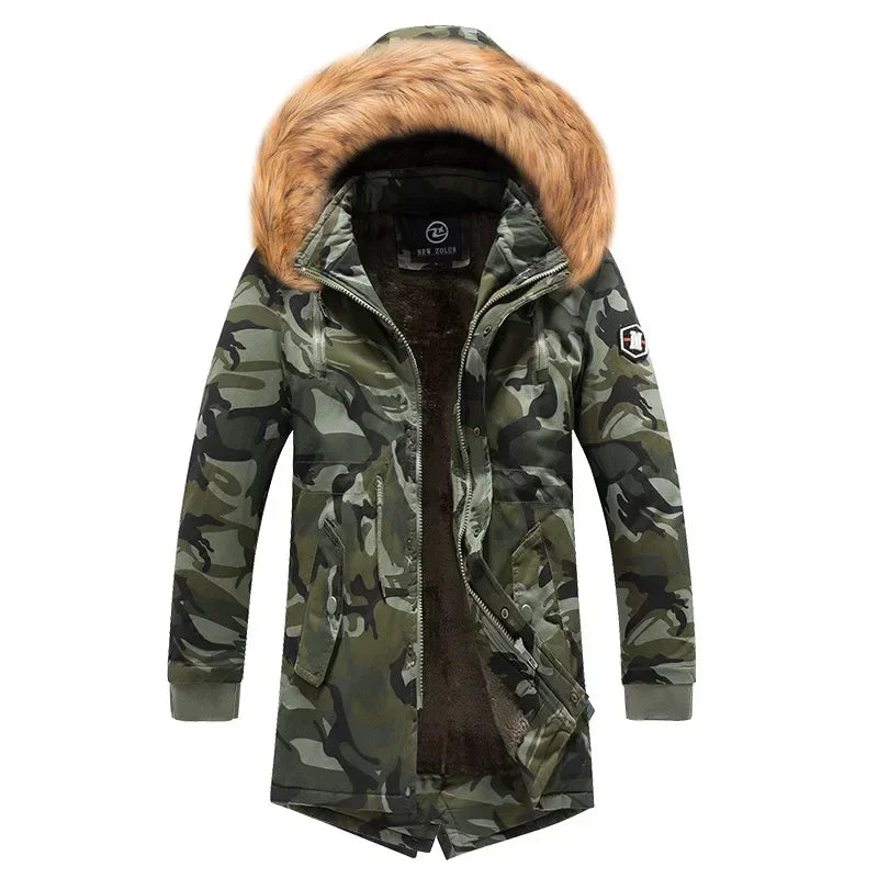 Camouflage Jacket Winter Hooded Velvet Thick Windproof Coat Men Warm Male's Medium-long Parkas New Mens Camo Parka Coat