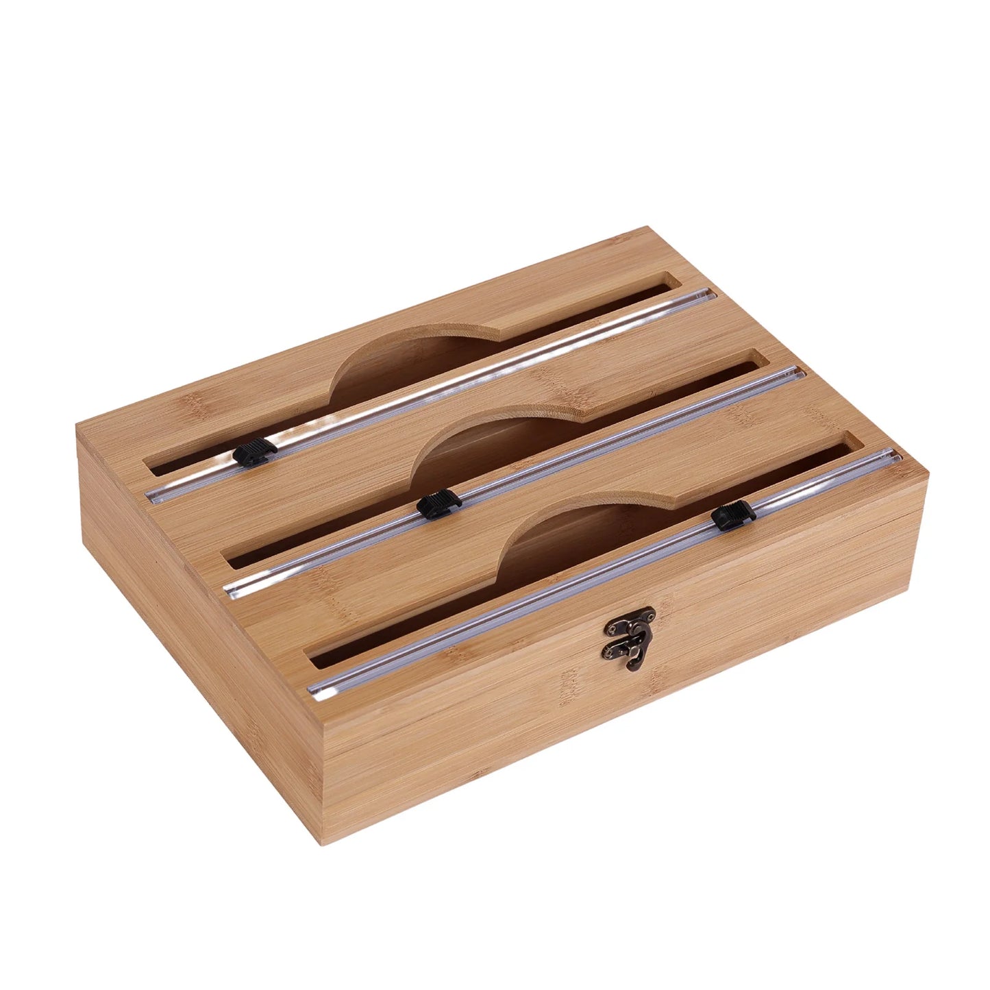 New 3 In 1 Bamboo Wrap Dispenser Storage For Aluminum Foil With Cutter Cling Film Holder Kitchen Accessories Organizer