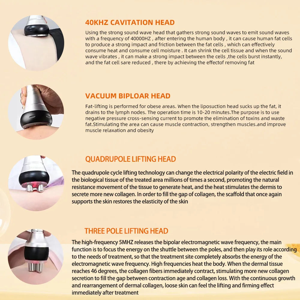 4 IN 140K Cavitation Ultrasonic Body Slimming Machine  Beauty Device Facial Massager Skin Tighten Face Lifting Vacuum Suction