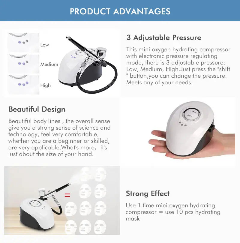 Water Injection Oxygen Machine Facial Steam Oxygen Injector Polite Compressor Set Paint Airbrush Nail Art Tattoo Nano Sprayer