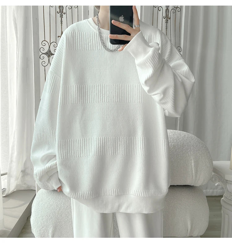 2024 Hoodies Jacquard Sweatshirt Mens White Pullover Streetwear Casual Fashion Clothes Mens Oversized Korean Harajuku T Shirt