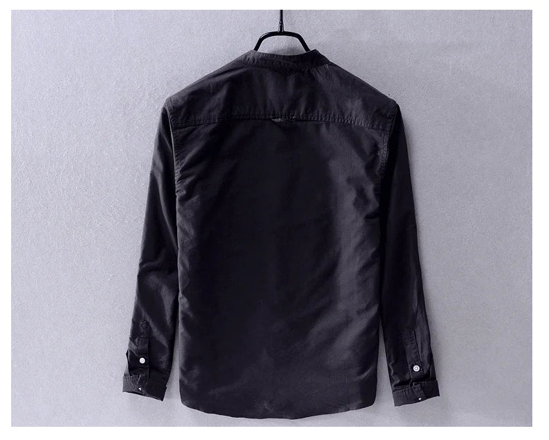 Spring Autumn New Solid Color Fashion Stand Collar Shirt Man High Street Casual Loose Button Long Sleeve Pure Cotton Cardigan