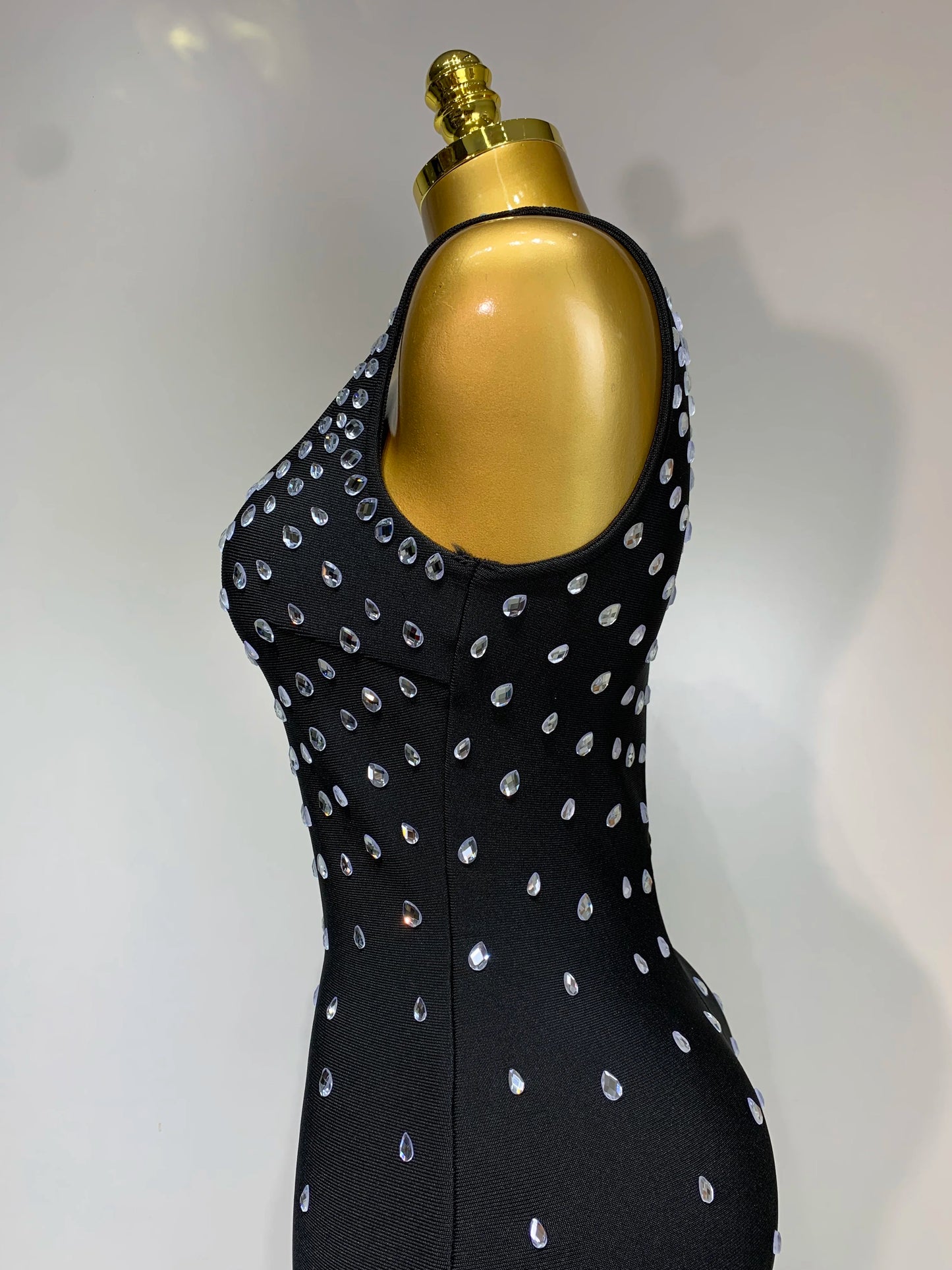 Women Sparkly Rhinestone Bandage Long Dress Elastic Sleeveless Bodycon High Street Evening Club Party Elegant Birthday Gowns
