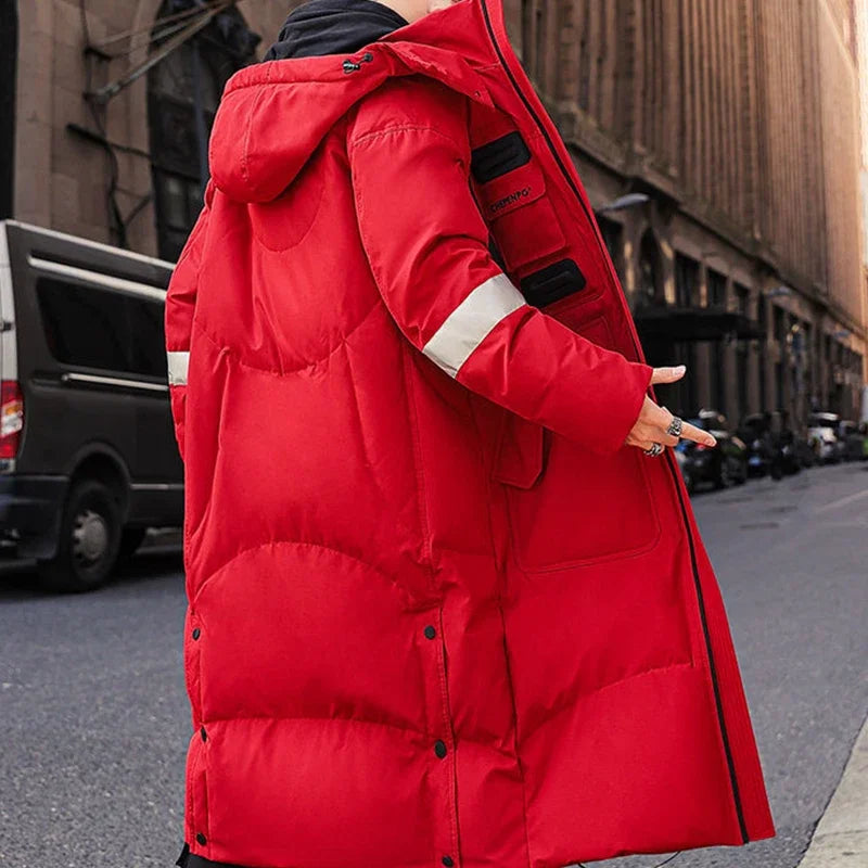 Gmiixder 2023 New Over Knee Down Coat Men's Mid Length Couple Thickened Multi Pocket Parkas Youth Work Wear Winter Long Jacket