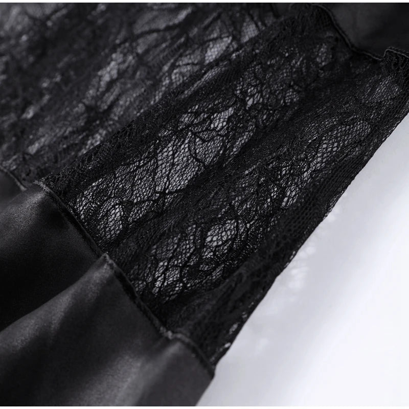New Sexy Lace V-neck Sling Long Dress Women Retro Black Perspective Sleeveless Patchwork Maxi Dresses Female Chic Street Party