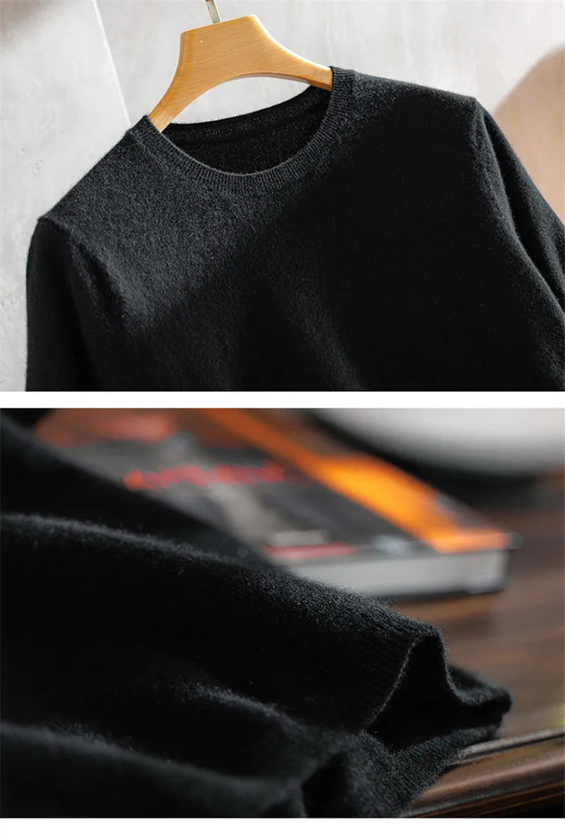 Superfine Merino Cashmere Knitted O-neck T-shirt for Men's Clothing Short Sleeve Tee Solid Color Trend Leisure Tee Tops ﻿