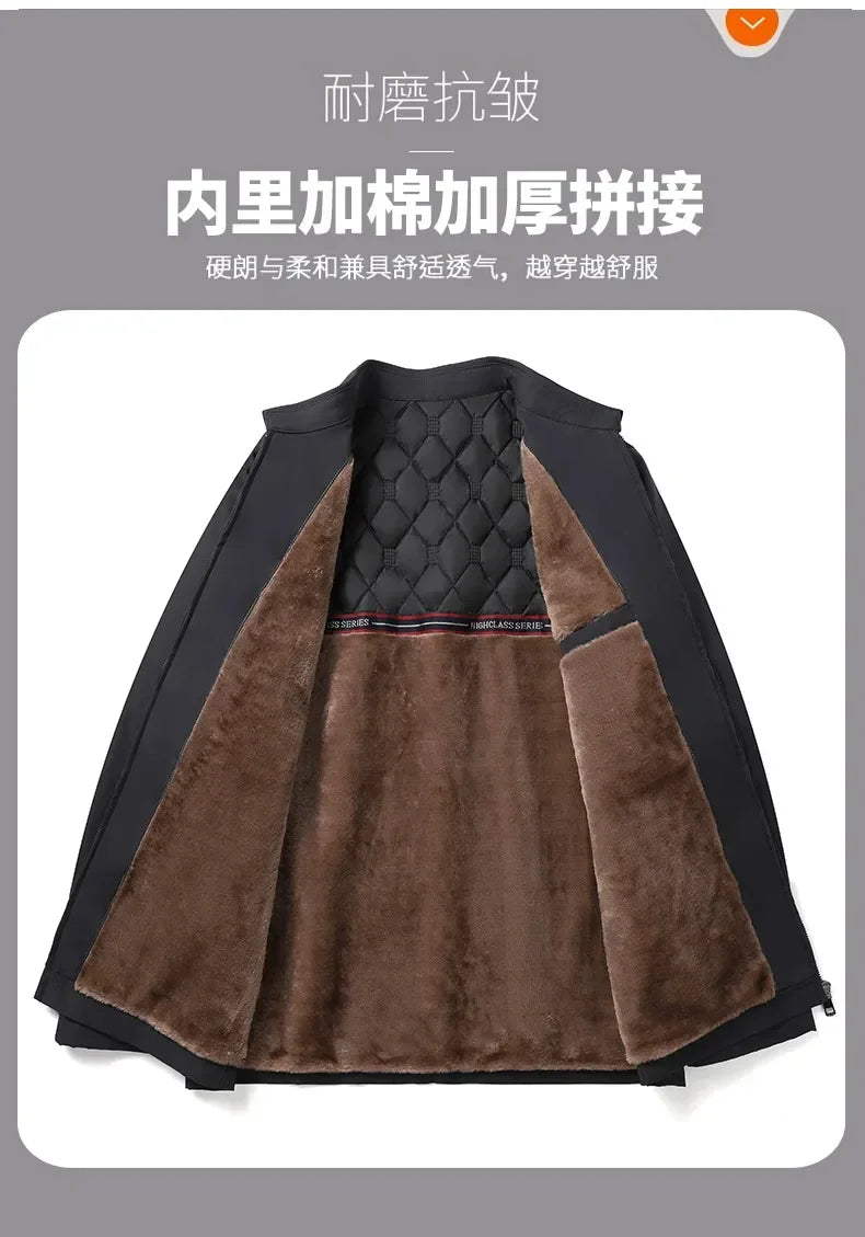 Men Business Jacket Parkas Mid-aged Men's Lapel Jacket with Zipper Pockets for Formal Business or Casual Wear in Autumn Winter