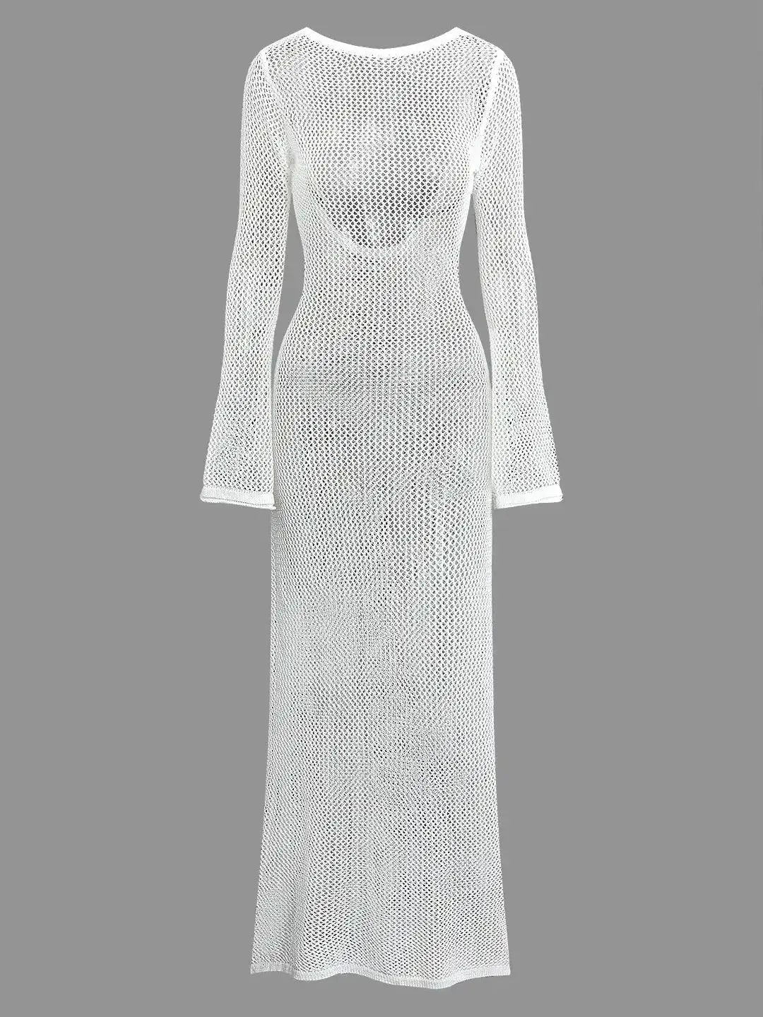 Sexy Cover Up Long Sleeve Long Dress Women Backless Beach Wear Bathing Suit Knitting Swimwear knitted Beach Dress Tunic Robe