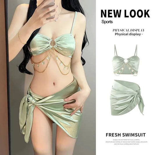 2024 New Women's Bikini Set Parts Separate Sexy Hot Girl Diamond Chain High-End Feel Beach Vacation Spa