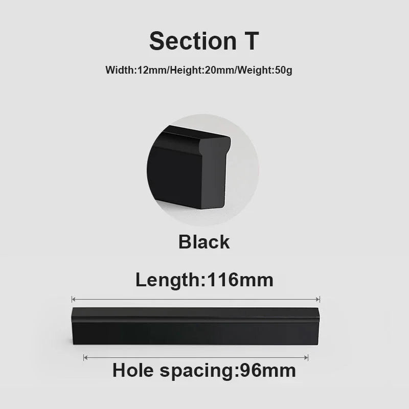 JUIDINTO 1pc Aluminium Cabinet Handle Pulls Black Handle 96-320mm Kitchen Drawer Handle for Furniture Wardrobe Closet