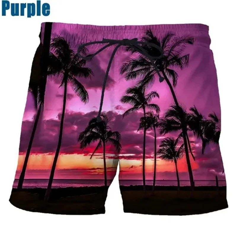 Coconut Tree Hawaiian Beach Shorts 3D Printing Summer Men's Casual Swimming Shorts High Elastic Quick Drying Pants Sport Pants