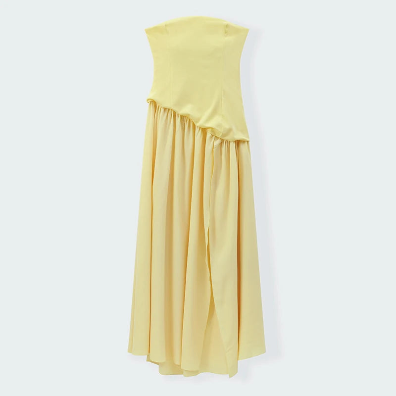 Elegant Yellow Gauze Off Shoulder Scarf Neack Long Dress Women Fashion Sleeveless A-line Vestido 2025 Summer Vocation Party Robe