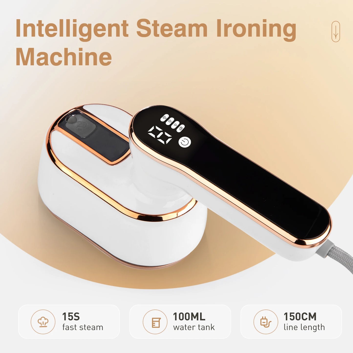 Handheld ironing machine (with steam brush), intelligent LCD electric rotary iron, portable mini iron for home and travel 6198-D