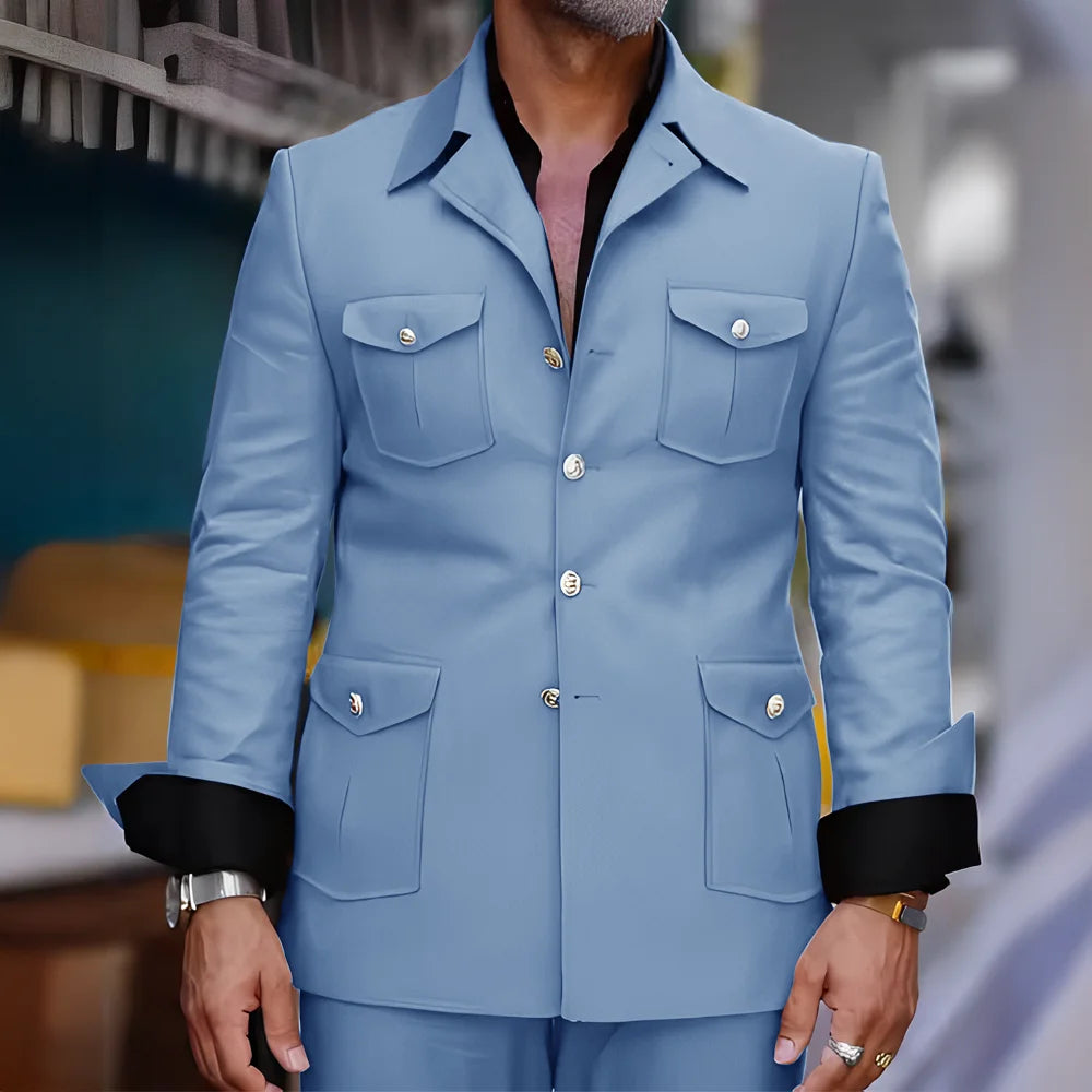 Tailored Casual Men Suits Orange 2 Pieces Set Safari Design Collar Autumn Coat Pant Business Designer Jacket Pant Men Prom Suits