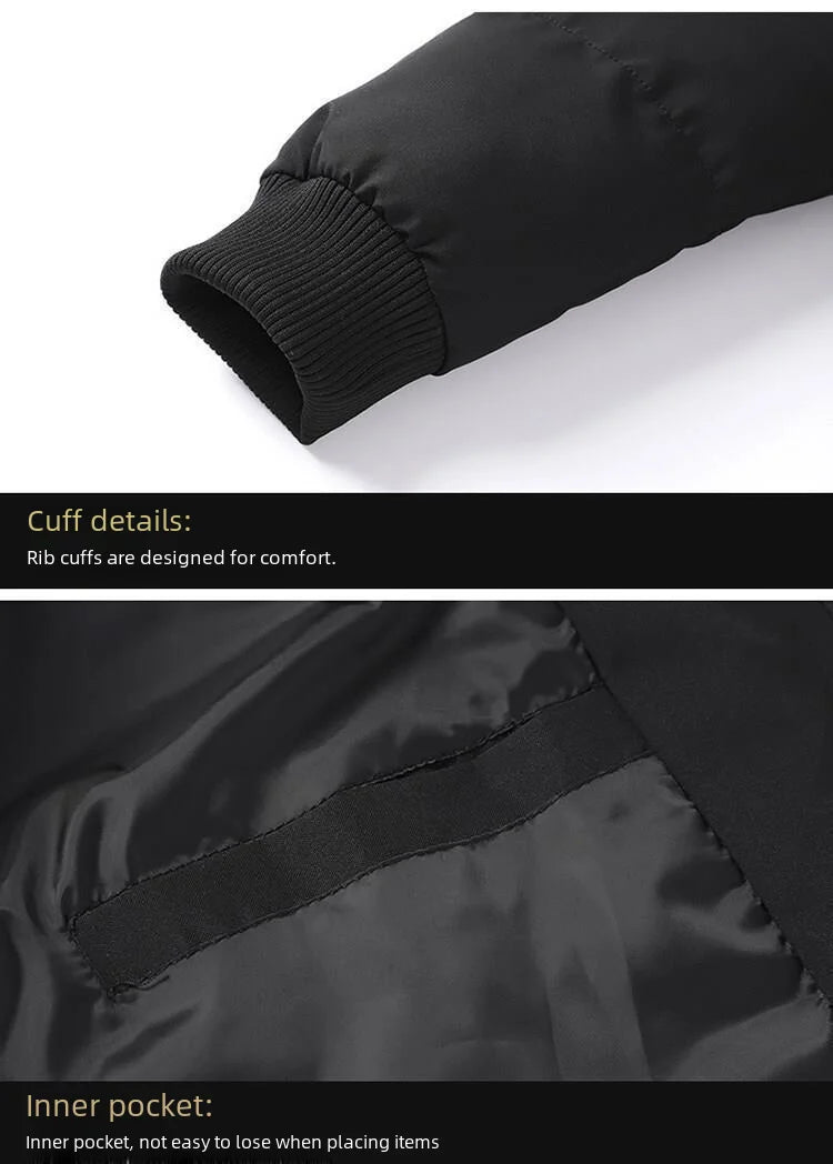 Men's Casual Cotton-padded Coat Winter Warm Thickened Solid Color Jacket Stand Collar Trendy Korean Style Fit Padded Jacket