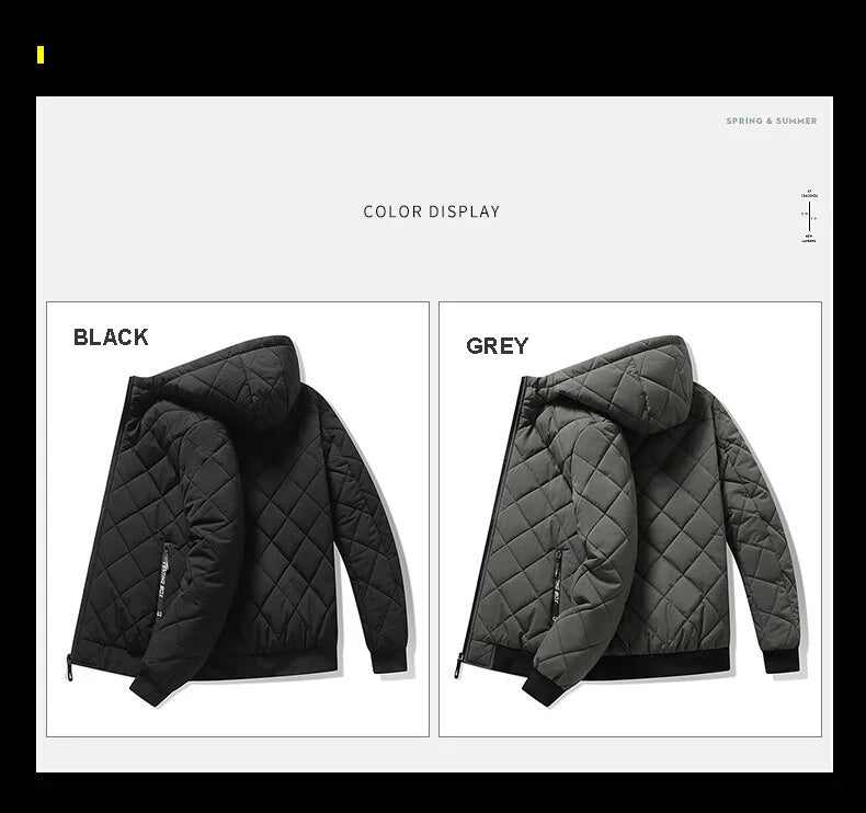 Jackets for Men with Hood Autumn Winter Cotton Padded Jacket Men Fashion Clothing Rhombus Texture Casual Parkas Plus Size 5XL