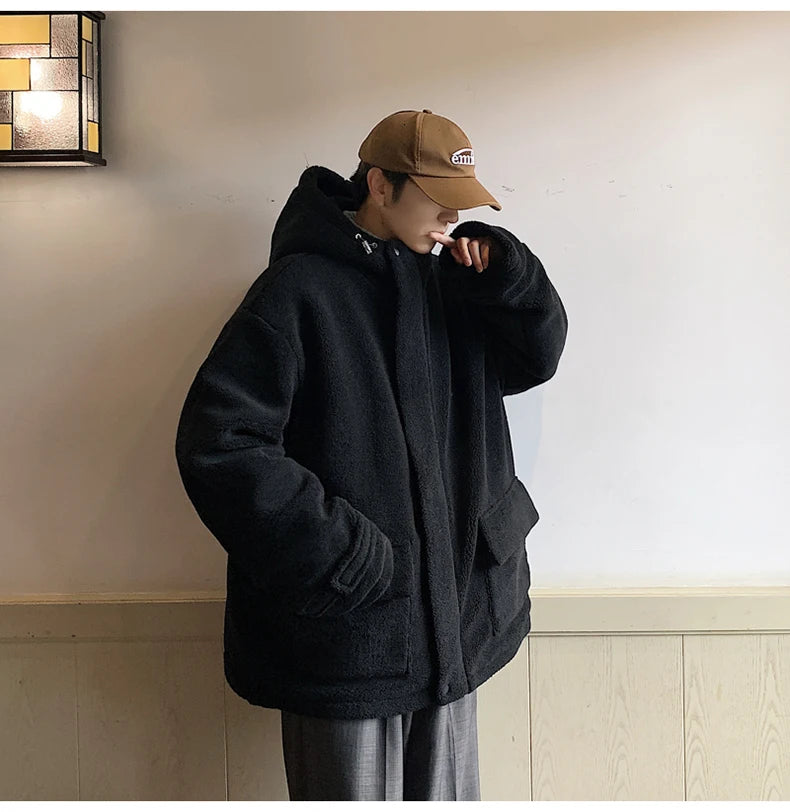 Winter Warm Coats for Men Top Grade Lamb Velvet Men's Jacket Casual Hooded Zipper Coats Fashion Warm Wool Jackets Thick Clothing