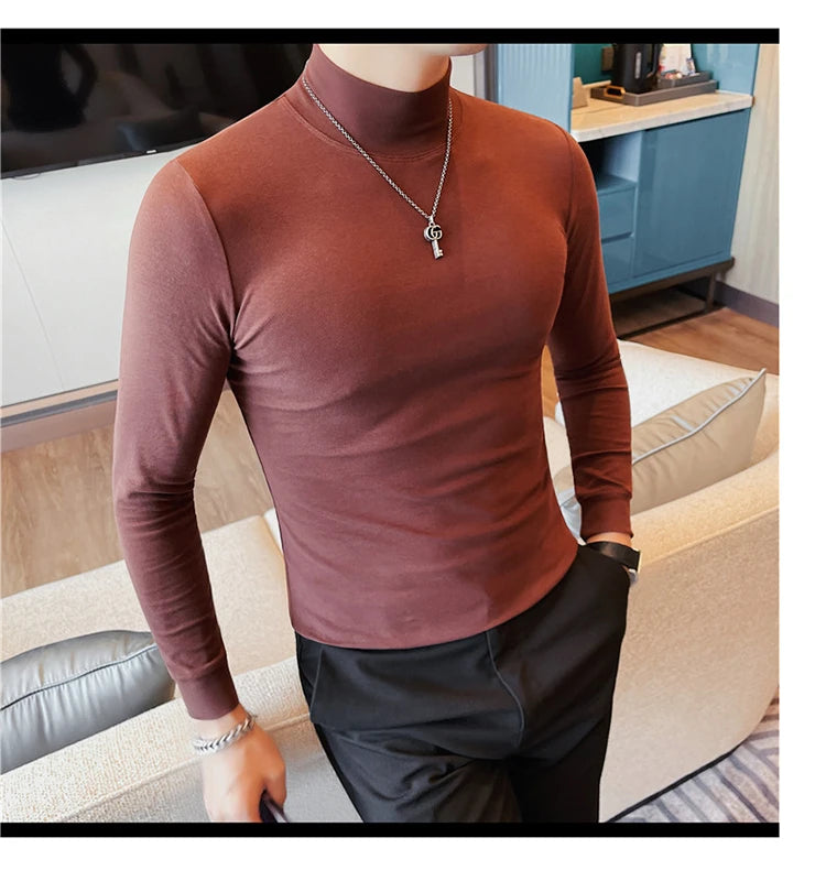 Men's T Shirts Autumn Winter New Turtleneck Long Sleeve T-Shirts For Men Clothing 2025 Slim Fit Casual Basic Tee Shirt Homme 4XL