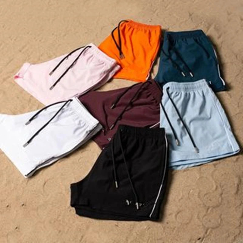 Summer Men's Swimming Solid Color Swimsuit Quick Drying Breathable Color Swimsuit Beach Surf Shorts Beach Drawstring Shorts