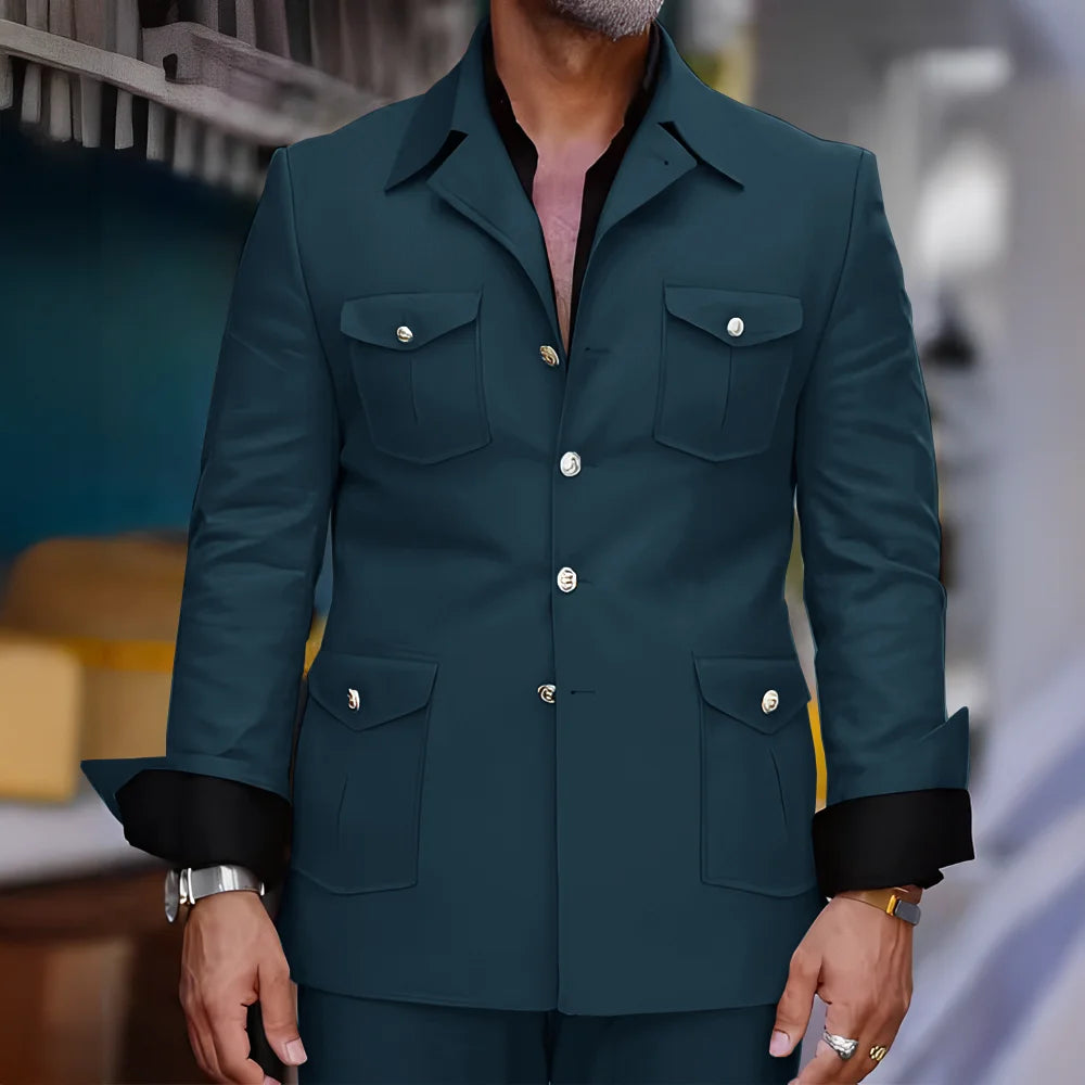 Tailored Casual Men Suits Orange 2 Pieces Set Safari Design Collar Autumn Coat Pant Business Designer Jacket Pant Men Prom Suits