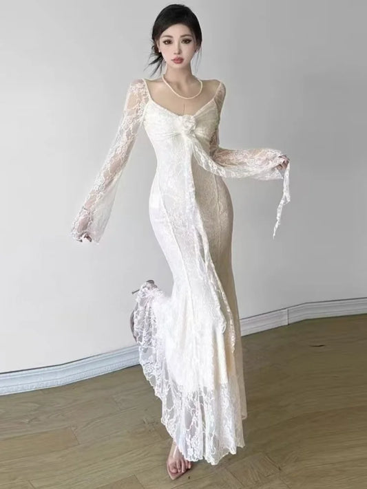 Sexy Lace Womens Dresses Summer Spring Fashion Elegant Evening Party Long Dress Birthday Prom Vestidos Female Clothing