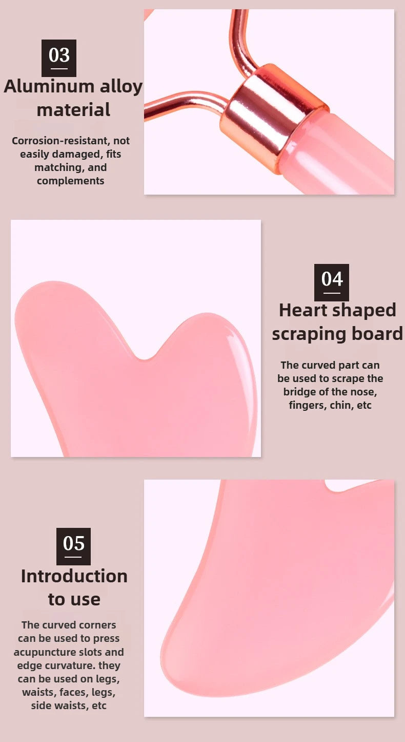 Gua Sha Massage Board for Face Rose Pink Guasha Set Plate Jade Face Massager Scrapers Tools for Face Neck Back Body