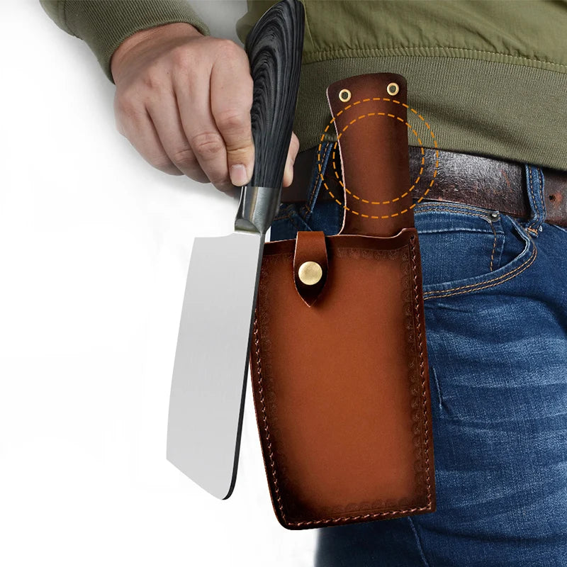 Kitchen Chef Cleaver Chopping Knife Sheath Leather Slicing Blade Guards Protect Case Cover Camping Hunting Travel Scabbard Tools