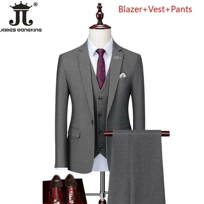 Blazer and Vest and Pants Boutique Fashion Solid Color Men's Casual Formal Office Business Suit Groom Wedding Dress Party Suit