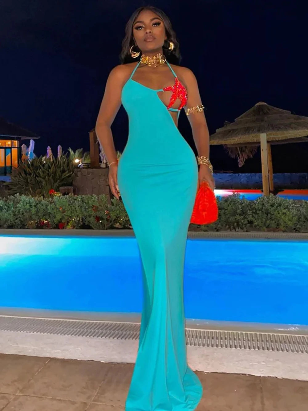 Tosca Starfish Bustier Split Maxi Dress Spaghetti Strap Backless Design Celebrity Party Vacation Sexy Lace-Up Maxi Long Dress