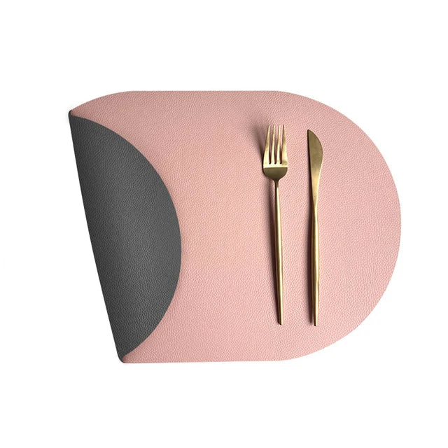1/4/6PCS Oval Placemat Sets Double-Sided Faux Leather Design Dining Table Mats Waterproof Non-Slip Kitchen Table Placemat Grey