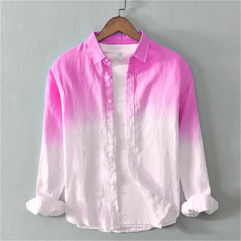 2024 New Summer Shirt Casual Long Sleeve Lapel Shirt 3D Printing Light Color Changing Men's Linen Shirt XS-6XL Fast Shipping