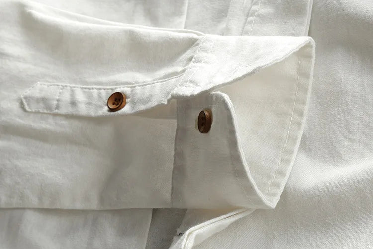 Men Spring Autumn Japan Vintage Style Cotton Linen Shirts Stand Collar Slim Fit Single Breasted Simple Design Soft Casual Shirt