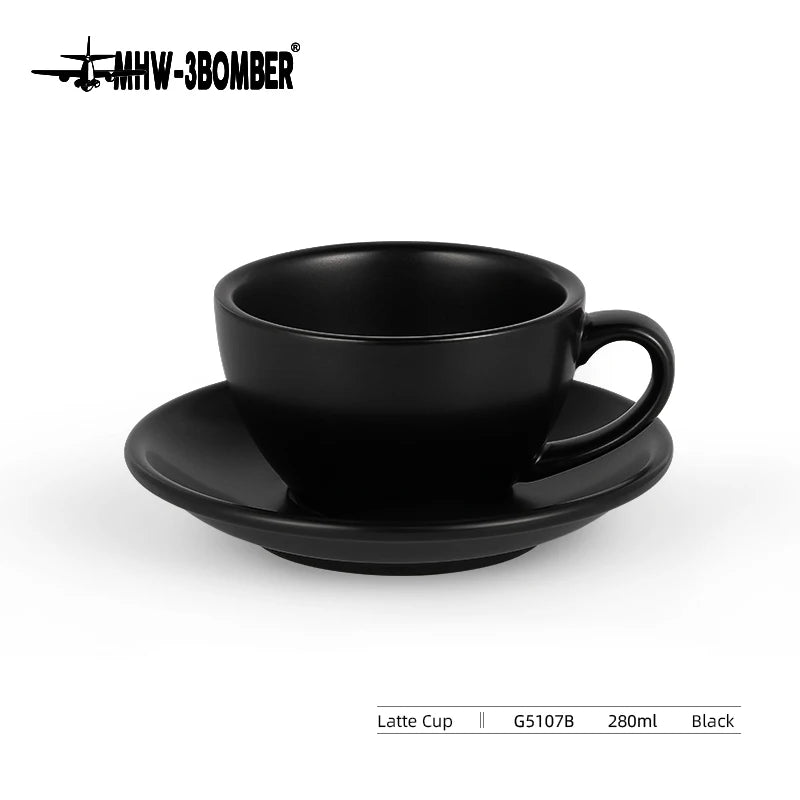 MHW-3BOMBER 280ML Esspresso Cup Saucer & Spoon Ceramic Tea Mugs Set Home Kitchen Accessories Chritmas Gifts for Coffee Lovers