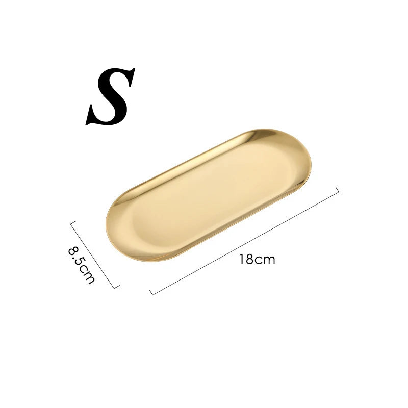 Stainless Steel European Jewelry Storage Tray Metal Cosmetic Storage Oval Cake Fruit Dessert Tray Snack Plate Kitchen Organizer