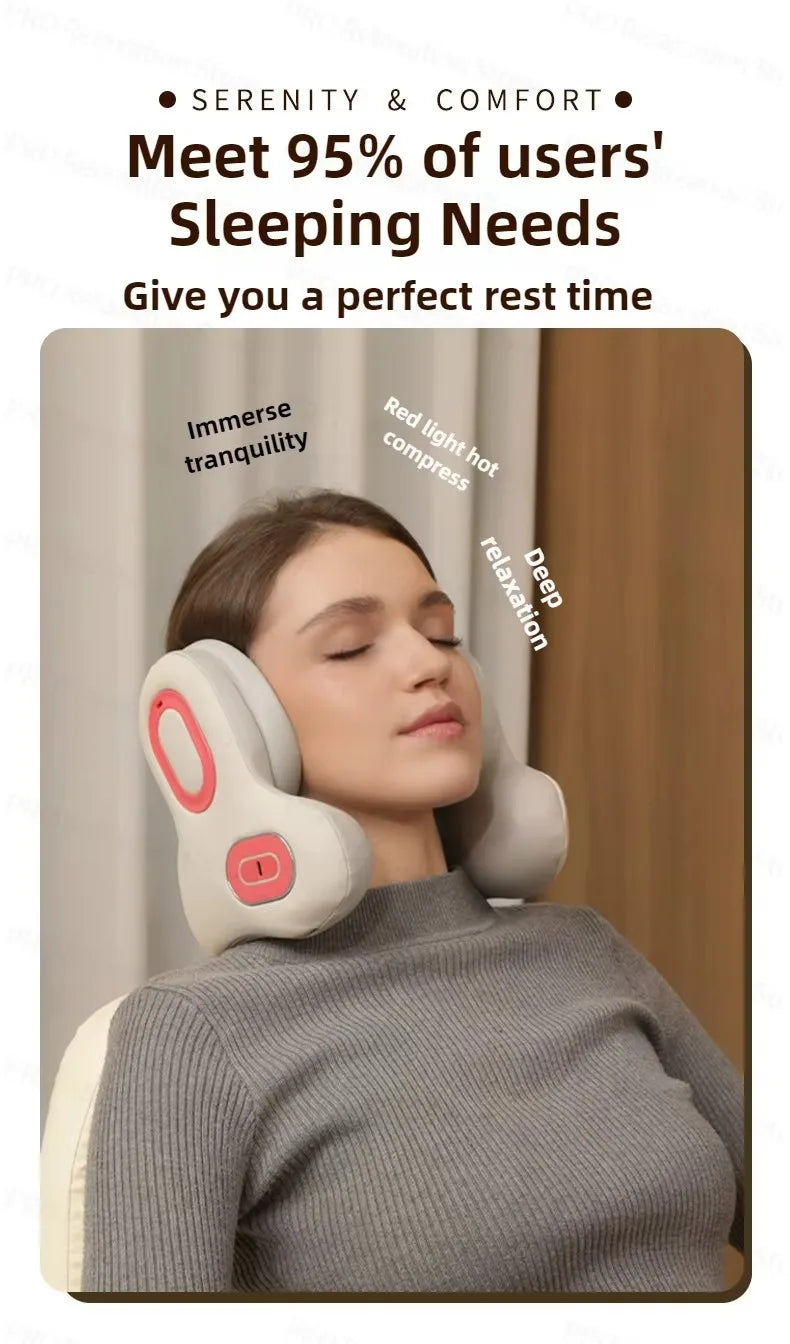 Wireless Neck Massager Red Light Hot Compress Massager Sleep Noise Reduction U-shaped Neck Pillow Masajeador Bluetooth Music