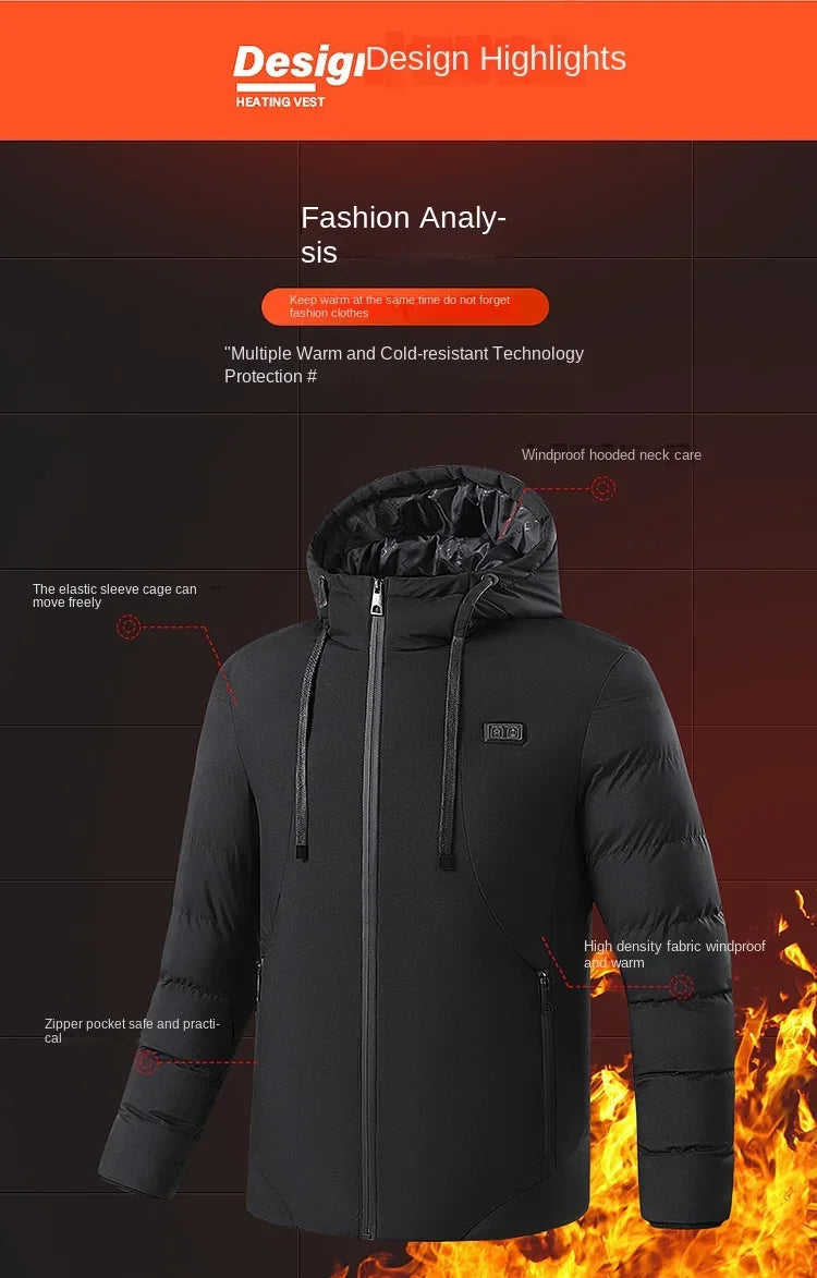 11 Zone Heating Jacket Vest Men Electric Heating Padded Jacket Usb Heating Clothes Outdoor Women Cold-proof Warm Ski Down Jacket