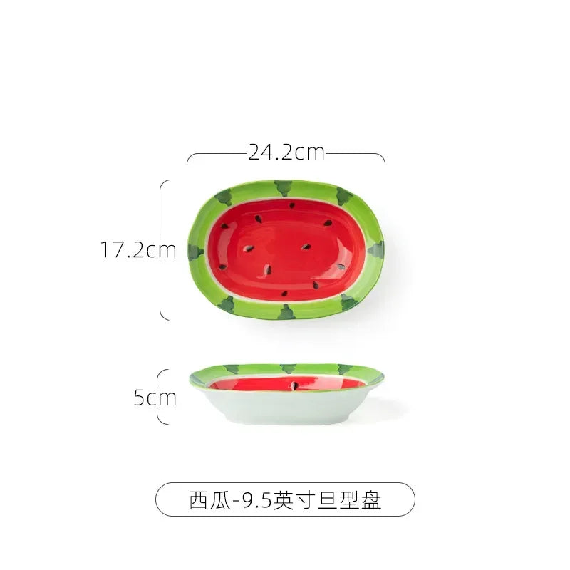 Watermelon Bowl Ceramic Bowl Plate Set Home Ramen Bowl Cute Hand-painted Tableware Children's Rice Bowls Kitchen Accessories