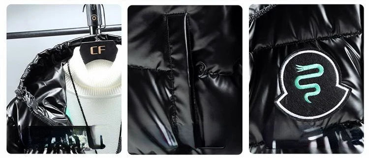 Men's Mid Length Cotton Down Jacket, Thick Down Overcoat, Glossy Coat, Quilted Hoodie, Hat, Winter Trend, Casual, New