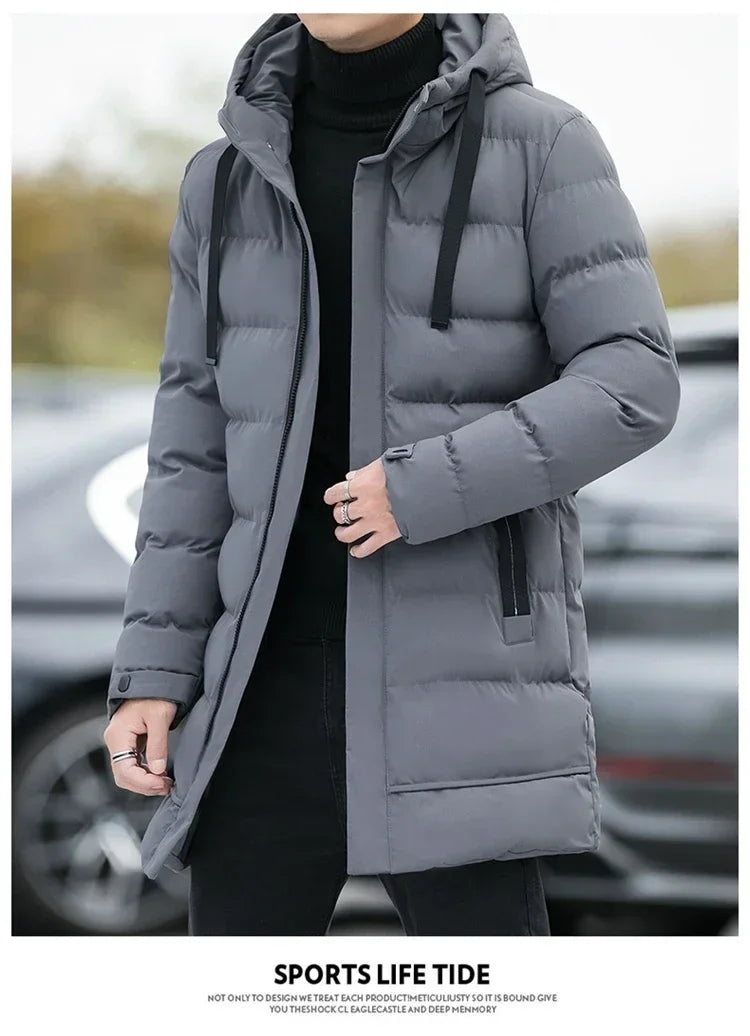 Winter Mens Jackets Men Hooded Casual Long Down Jackets Thicker Warm Parkas New Male Outwear Winter Coats Slim Fit Jackets Size