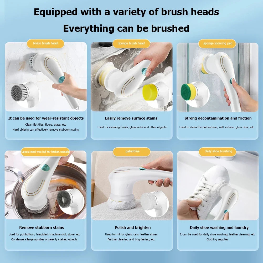 Household Cleaning Brush Multifunction USB 5 in 1 Bathroom Supplies Tools Dishwashing Brush Kitchen Gadgets Charging Mode Toilet