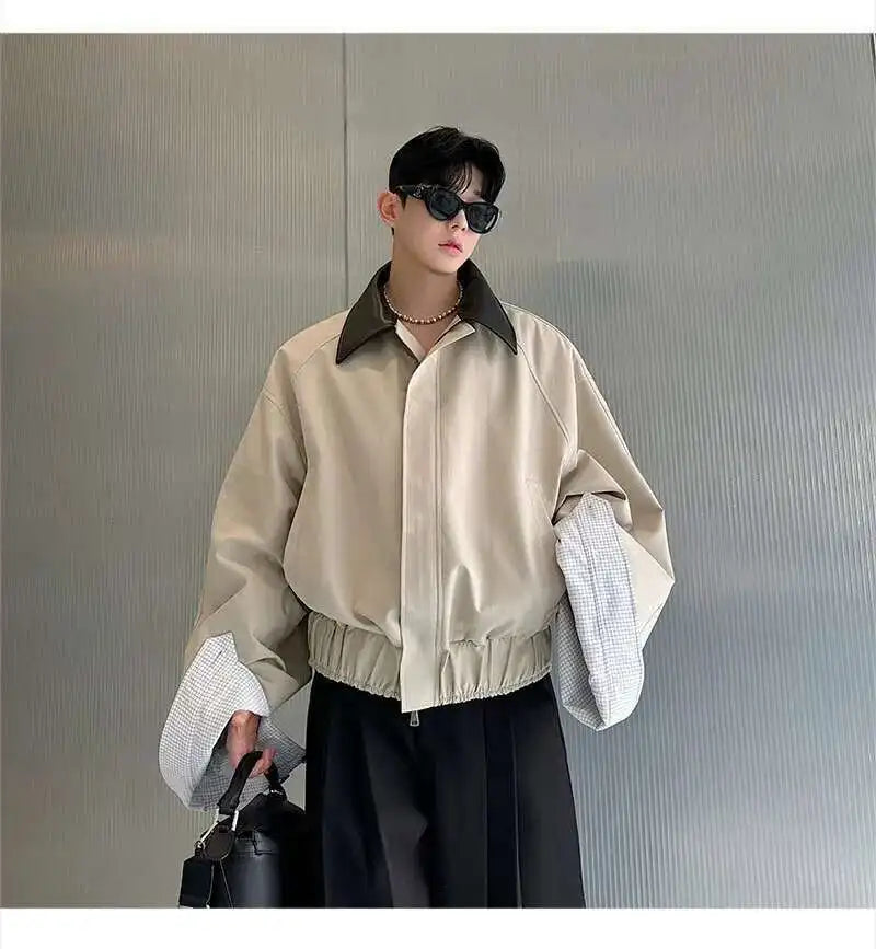 LUZHEN 2025 Spring Design Leather Collar Trendy Jacket Personalized Handsome Trendy Classy Versatile Color Contrast Tops LZ8146