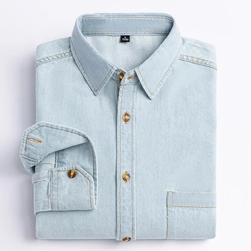 2023 Spring and Autumn Enzyme Washed Men's Long Sleeve Denim Shirt Pure Cotton Casual Fashion Outerwear Versatile Men's Clothing