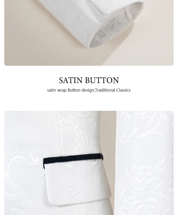 ST Cassy High Quality luxury Retro carving Party Dress Slim Fit Tuxedo Prom Suit Fashion white Male Groom Wedding three-piece